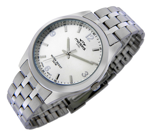 Reloj Montreal Hombre Ml1755 100% Acero Agujas Luminosas