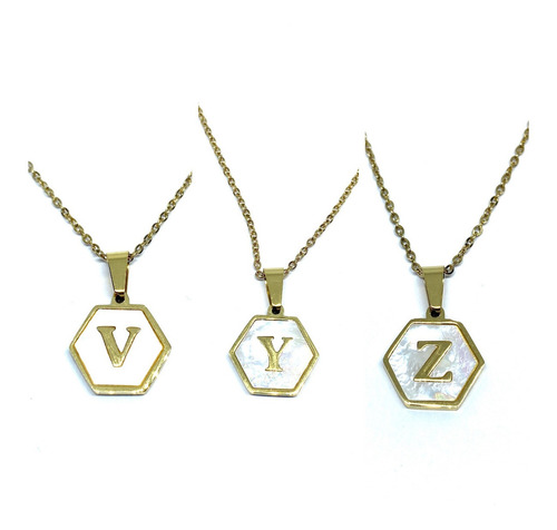 Imagen 7 de 7 de Letra Acero Inoxidable Dorado Madre Perla Hexagonal