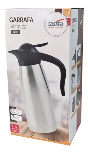 Casita Garrafa Térmica Inox 1.5L prateado e preto lisa