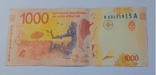 Billete 1000 Pesos Argentina Reposicion 3* Diseño Hornero Vf