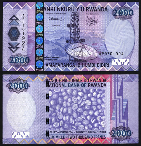 Rwanda Billete De 2000 Francos Año 2007 Hibrido Sin Circular