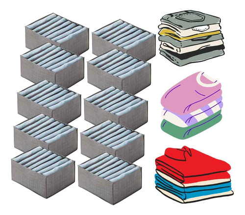 Kit 10 Caixa Organizadora De Roupa Grande Com 7 Divisoria