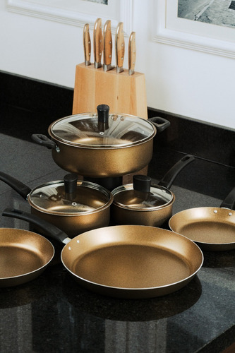 Imagen 2 de 9 de Batería De Cocina De Aluminio Cinsa Mayan Gold 10 Piezas