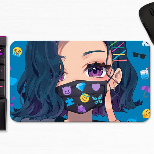Mouse Pad Chica Anime Barbijo Emojis Gamer M