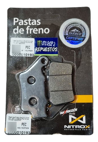 Pastillas Freno Ns 200 Duke 200 390 Traseras Nitrox