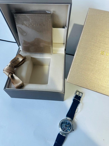 Reloj Pulsera Bvlgari De Dama Pavorreal Piel Azul Plata Azul. (Usado)