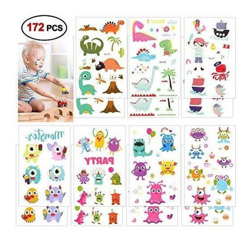 Tatuajes Temporales Para Niños (172pcs), Monstruos Konsait