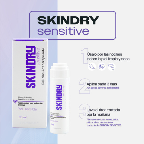 Imagen 8 de 9 de Skindry Sensitive Antitranspirante Sudoración Excesiva 20ml