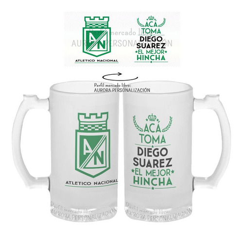 Mug Cervecero Taza Atl Nacional Nombre Vidrio Opalizado