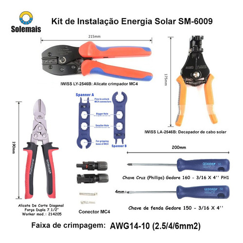 Imagem 1 de 9 de Kit Ferramentas Instalação Energia Solar Mc4 + Bolsa Vonder