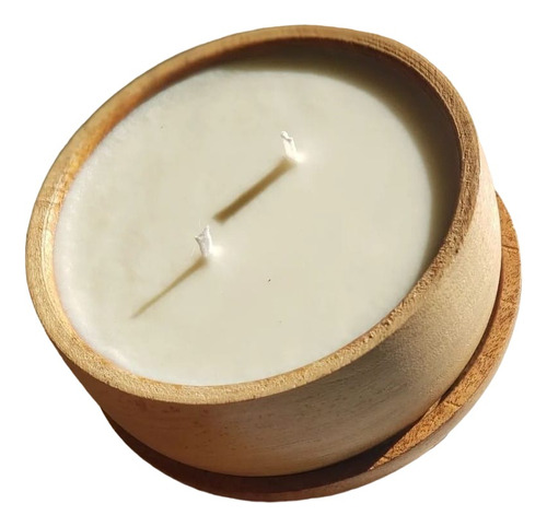 Vela De Soja Aromática En Cuenco De Madera 