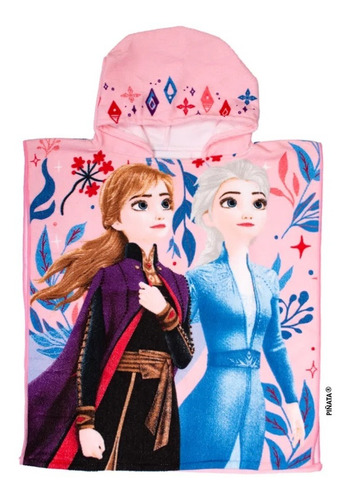 Poncho De Toalla Microfibra Frozen Flowers Elsa Ana Piñata