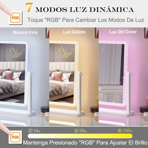 Espejo De Pie Rectangular Pared Luz Led Touch Rgb 14 Modos