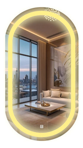 Espelho Oval Jateado Lapidado 50x70cm Touch Led Sensor Luxo