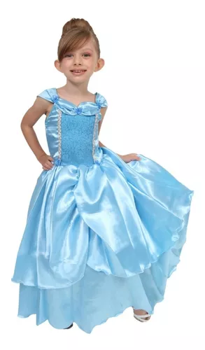 Vestido Infantil Fantasia Princesa Azul Cinderela Cristal