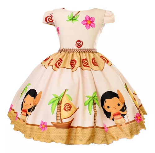 Vestido Infantil Menina Moana Adulta E Baby + Tiara em Promoção na