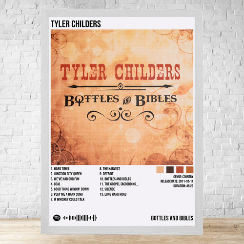 Cuadro Tyler Childers 30x40 Con Vidrio Y Marco Madera C148 Blanco Clasico
