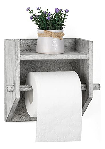 Toilet Paper Holder Wall Mounted Paper Roll Rack Wooden...