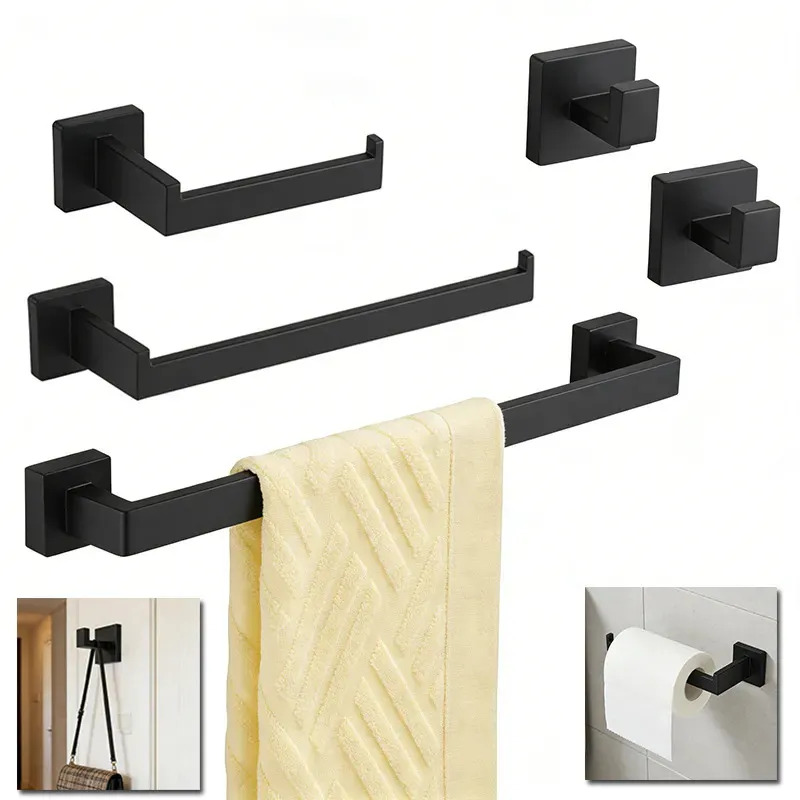 Kit Banheiros 5 Peças Acessórios Para Aço Fluvcasa Inox Preto Fosco