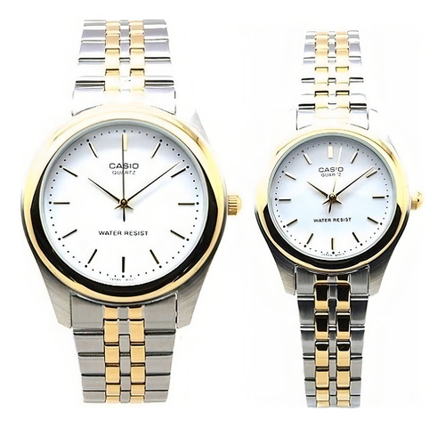 Reloj Casio Caballero Blanca Mtp-1129g-7ardf Correa Dorado Bisel Dorado Fondo Blanco