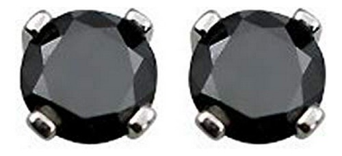 Pendientes De Diamante Negro Real, Plata