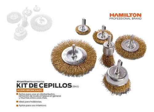 Set Kit Cepillos Acero Para Taladro Hamilton Bk6 6 Piezas