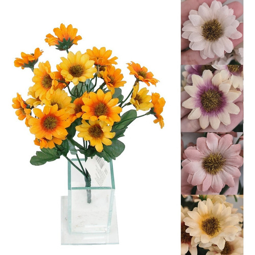 Buquê Margarida 21 Flores Artificiais Decoração Toque Real Cor Amarelo Claro