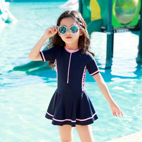 Traje De Baño De Una Pieza Con Falda Para Niñas, Con Cremall