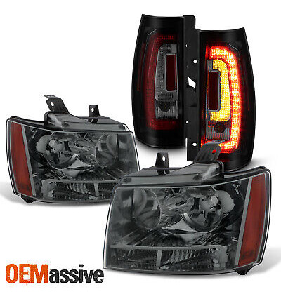 Fit Smoked 07-14 Chevy Suburban Tahoe Headlights Lamps+b Oai