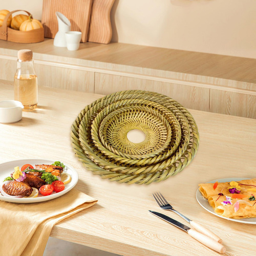 Mantel Individual Redondo Tejido A Mano Con Soporte 4 Piezas