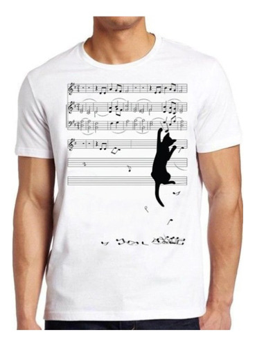 Polera Unisex Gato Gatitos Musica Notas Algodon Estampado