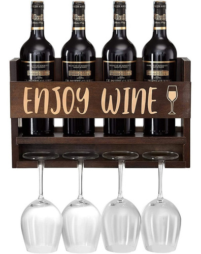 Estante Rack Madera Soporte Para Botella Vino Copas Cabasaa