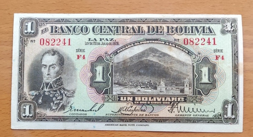 Billete De Bolivia, De 1 Boliviano 1928.
