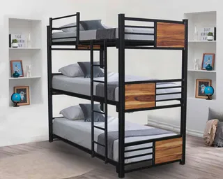 Litera Triple Cama Individual Base Para Colchon Con Cabecera