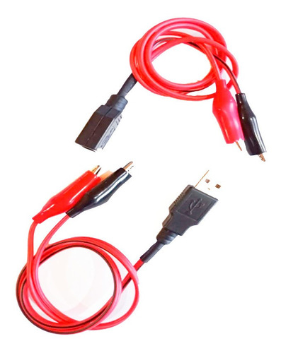 2 Pzs - Par Cable Cocodrilo Con Adaptador Usb (hembra-macho)