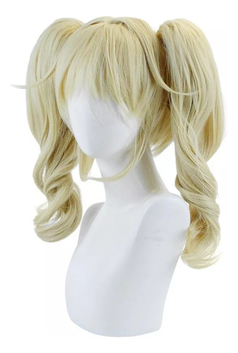 Peluca Rubio Cabello Ondulado De Coletas De Clip Con Fleco