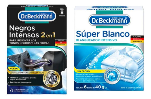 Blanqueador Ropa Beckmann 6pz 40gc/u + Toallitas Negros 8und