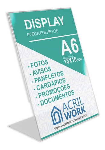 Display Acrílico Porta Folha Papel A6 L Vertical Balcão Mesa