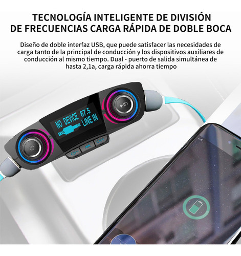 Mz Receptor Bluetooth Y Transmisor Fm Auto Cargador Rápido
