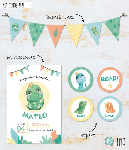 Kit Imprimible Dinos Bebés Deco + Candy Bar