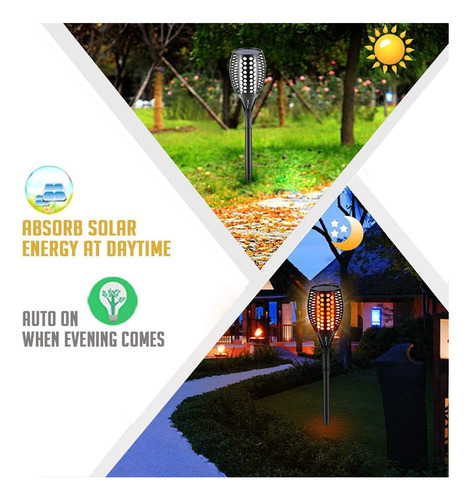 X2 Estaca Solar Antorcha Led Calida C/ Panel Jardín Hogar