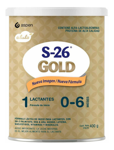 Leche de fórmula en polvo sin TACC Sanulac Nutrición Alula Gold S-26 en lata de 1 de 400g - 0  a 6 meses