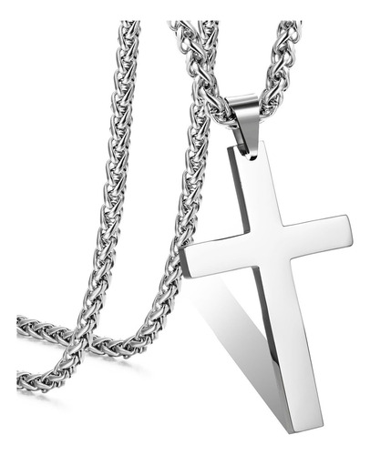 Collar De Colgante Cruz Para Hombre, Cadena De Plata