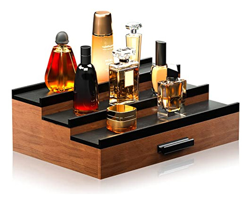 Wooden Cologne Organizer For Men 3 Tier Of Elevated Col...