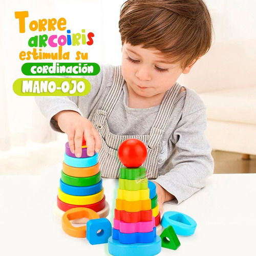 Torre Arcoiris Madera Juguete Didactico Montessori M-096