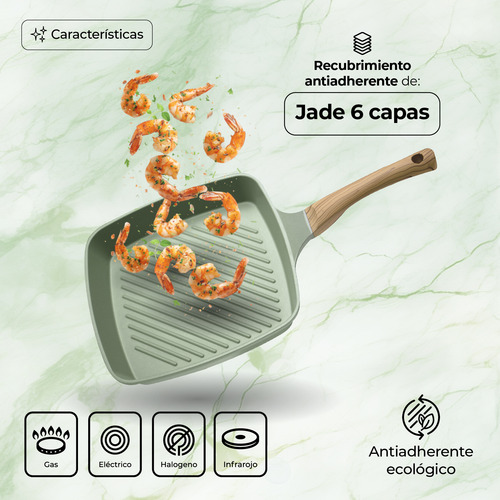 Sartén Grill Jade Antiadherente 27 Cm Mango Suave Al Tacto