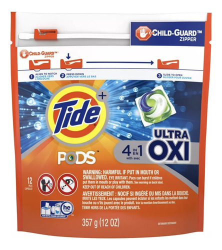 Detergente Premium C/ 12 Cápsulas Tide Pods Ultra Oxi 4 En 1