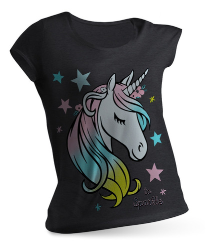Playera Niña Manga Corta Diseño Unicornio Algodón