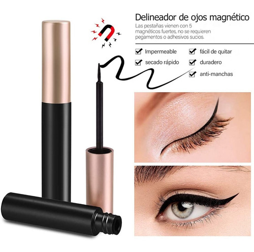 Imagen 4 de 7 de Kit De 6 Pestañas Magnéticas Postizas Y Delineador Líquido
