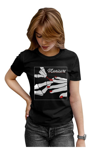 Playera De Mujer Manicurista Negra Casual Cleen Alexer